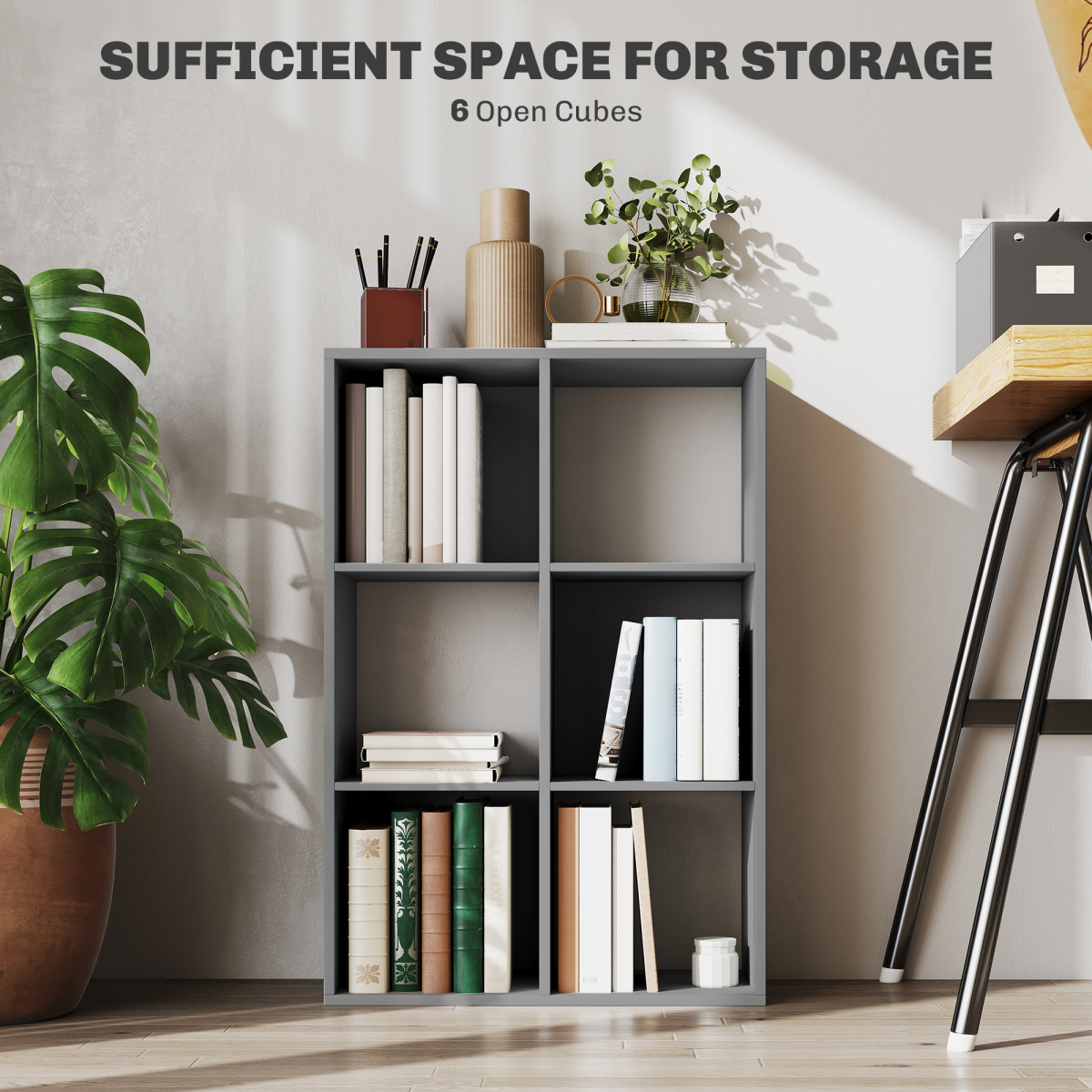 6-Cube Bookcase with Open Storage Shelves – Room Divider & Display Cabinet for Living Room or Office