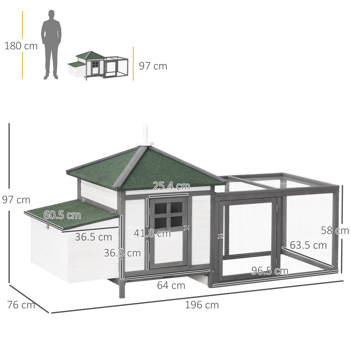 PawHut Wooden Chicken Coop with Nesting Box & Outdoor Run – Small Animal Cage for Backyard