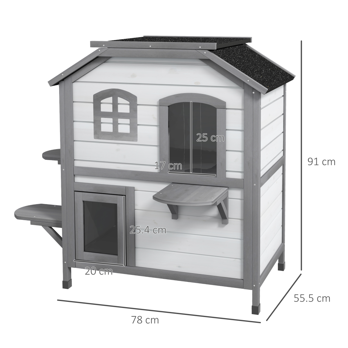 PawHut Two-Storey Wooden Kitten Condo with Openable Roof – Indoor & Outdoor Catio Enclosure, White