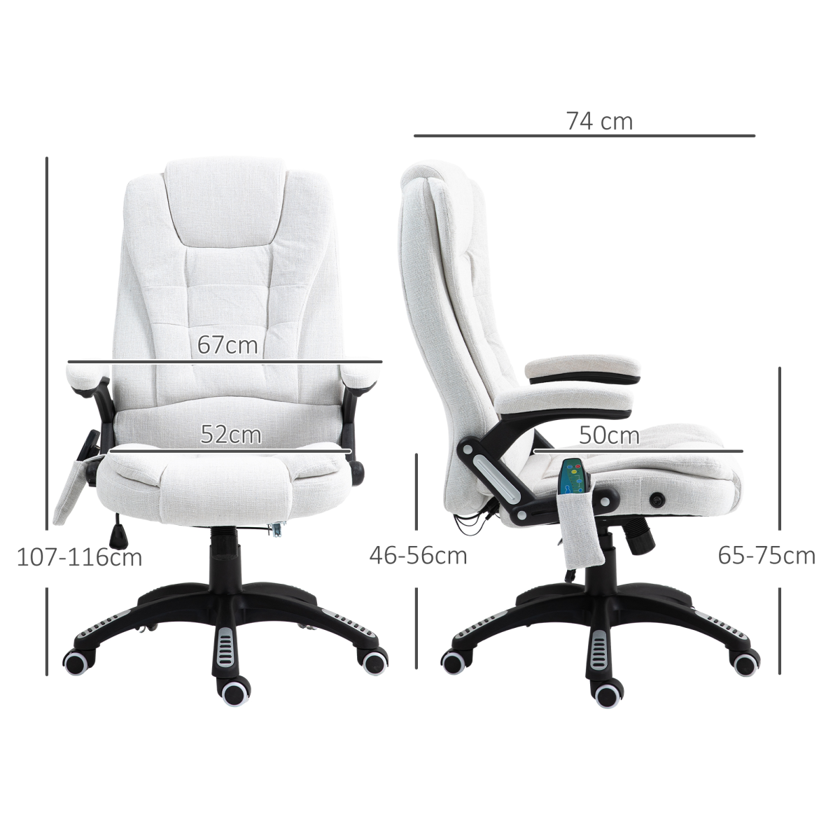 Vinsetto Reclining Office Chair with Heated Massage Points and Remote – Linen-Look Computer Chair, Cream White