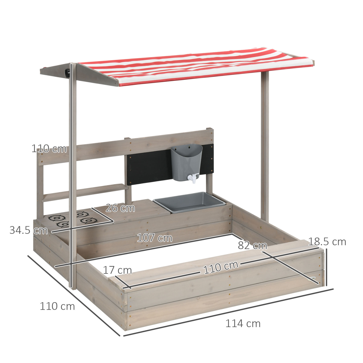 Outsunny Kids Wooden Sandbox with Canopy, Play Kitchen Accessories and Storage Shelf – Outdoor Sandpit