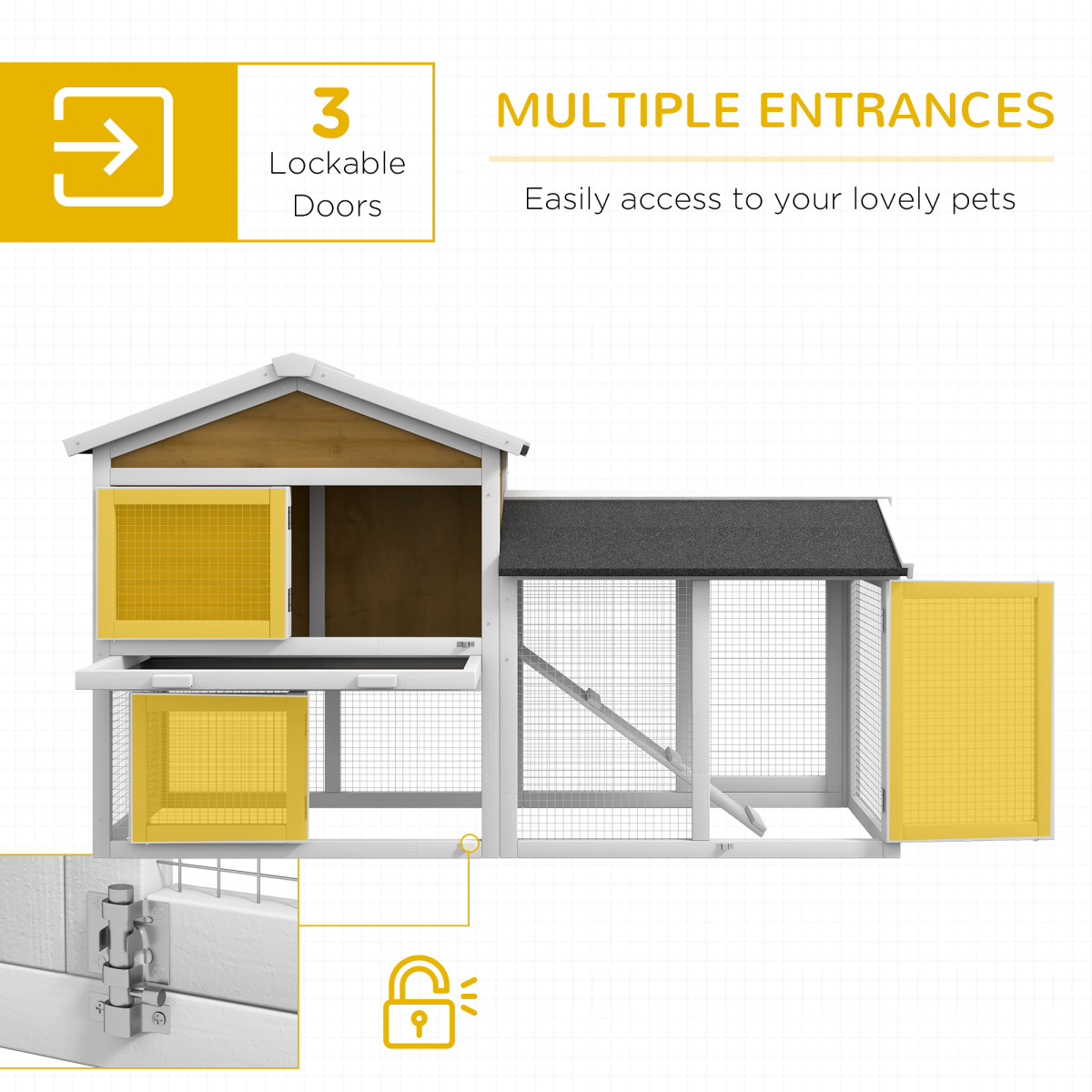 2-Storey Wooden Rabbit Hutch with Run, Slide-Out Tray & Ramp – Indoor/Outdoor Fir Wood Small Animal Cage
