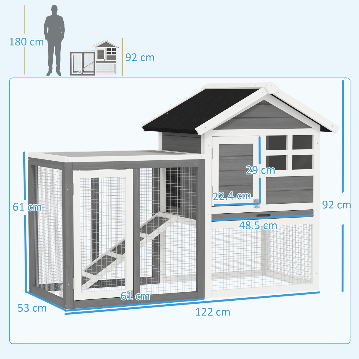 PawHut 122cm Wooden Rabbit Hutch with Run, Pull-Out Tray & Two Doors – Outdoor Small Animal House