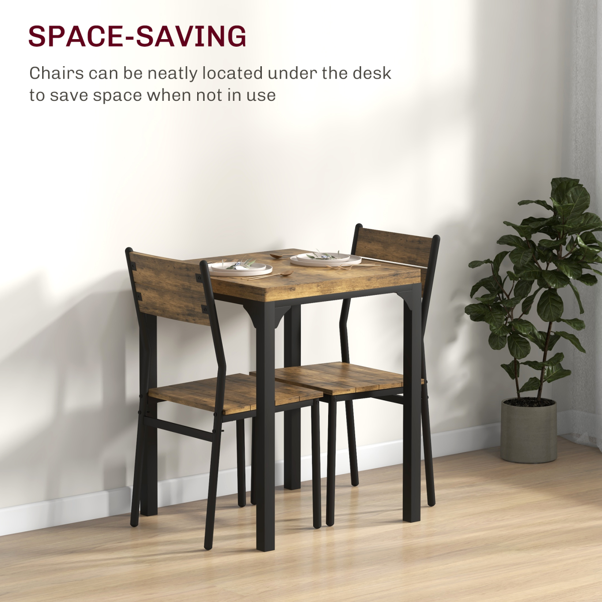 HOMCOM 3 Piece Compact Dining Table & 2 Chairs Set with Wood-Effect Finish – Small Space Dining, Rustic Brown