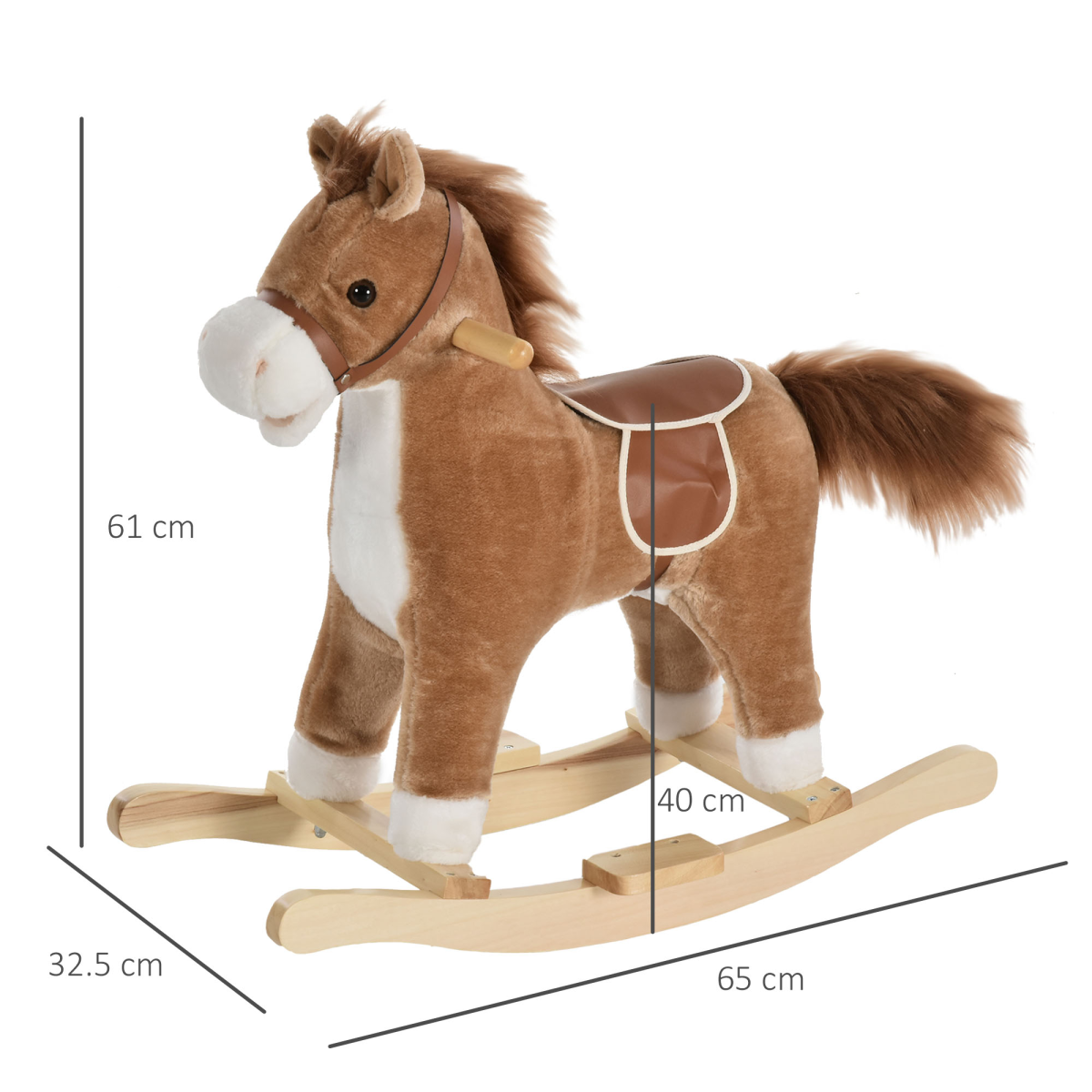 HOMCOM Kids Plush Rocking Horse with Moving Mouth, Wagging Tail and Sounds – Ride-On Toddler Rocker, Brown