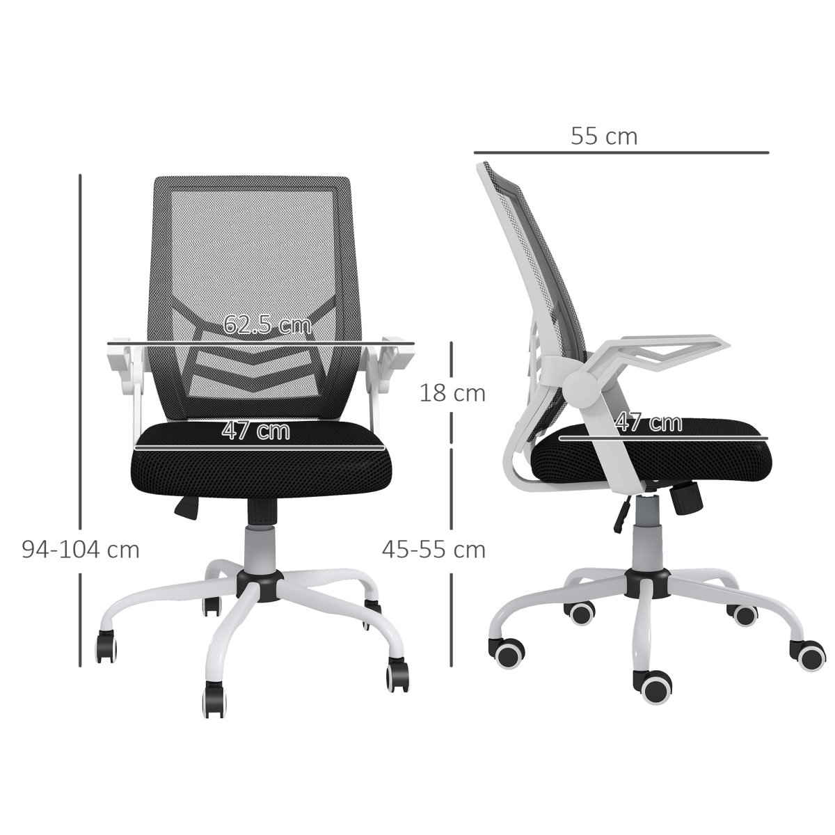 Vinsetto Mesh Swivel Office Chair with Lumbar Support and Flip-Up Armrests – Home Task Chair, Black