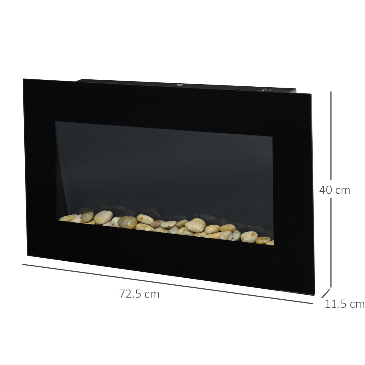 HOMCOM 1000W Wall Mounted Electric Fireplace Heater with Tempered Glass, LED Flame Effect & Remote – Black
