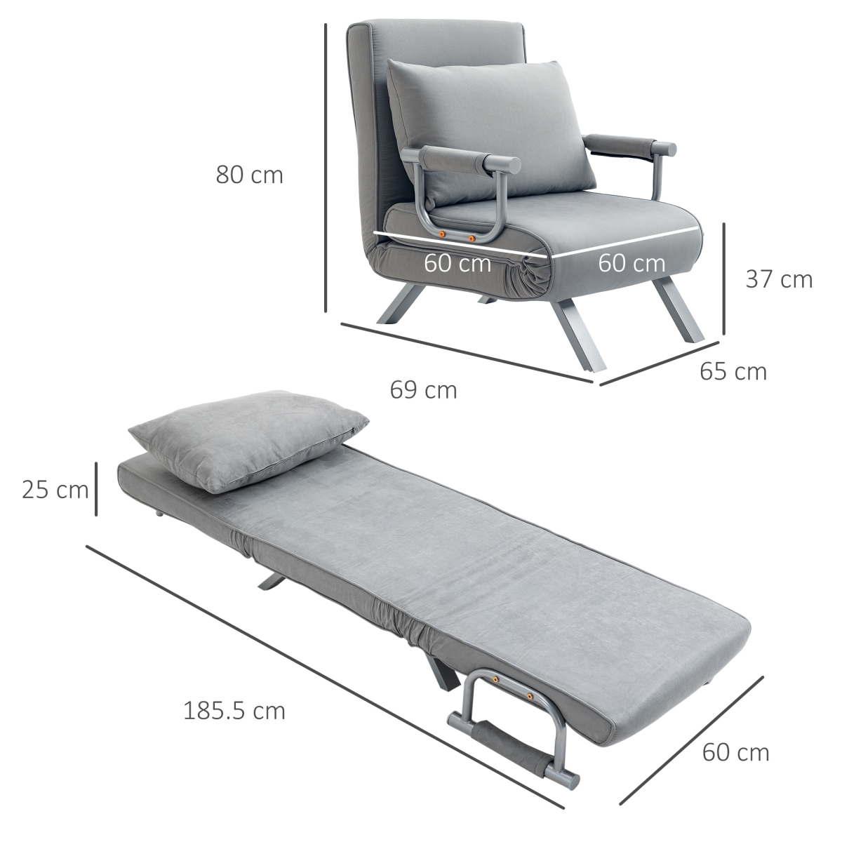 Close-up of the adjustable backrest on the HOMCOM sofa bed armchair