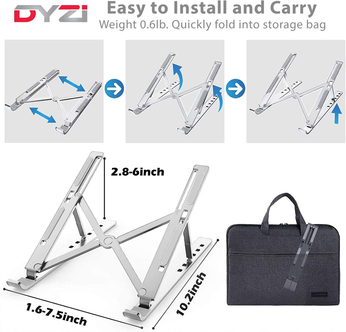 DYZI Foldable Aluminium Laptop Stand with Ventilation, 7 Height Settings – For 10–15.6 Inch Laptops & Tablets