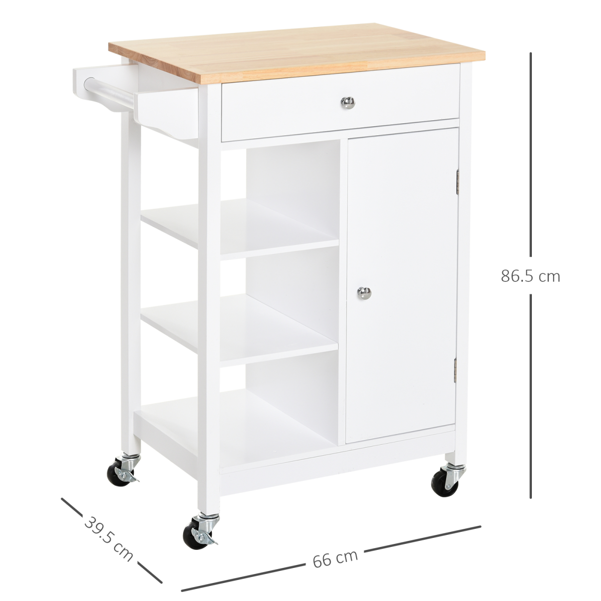 HOMCOM Kitchen Storage Trolley on Wheels with Drawer, Cabinet & Shelves – Kitchen Storage Cart, White