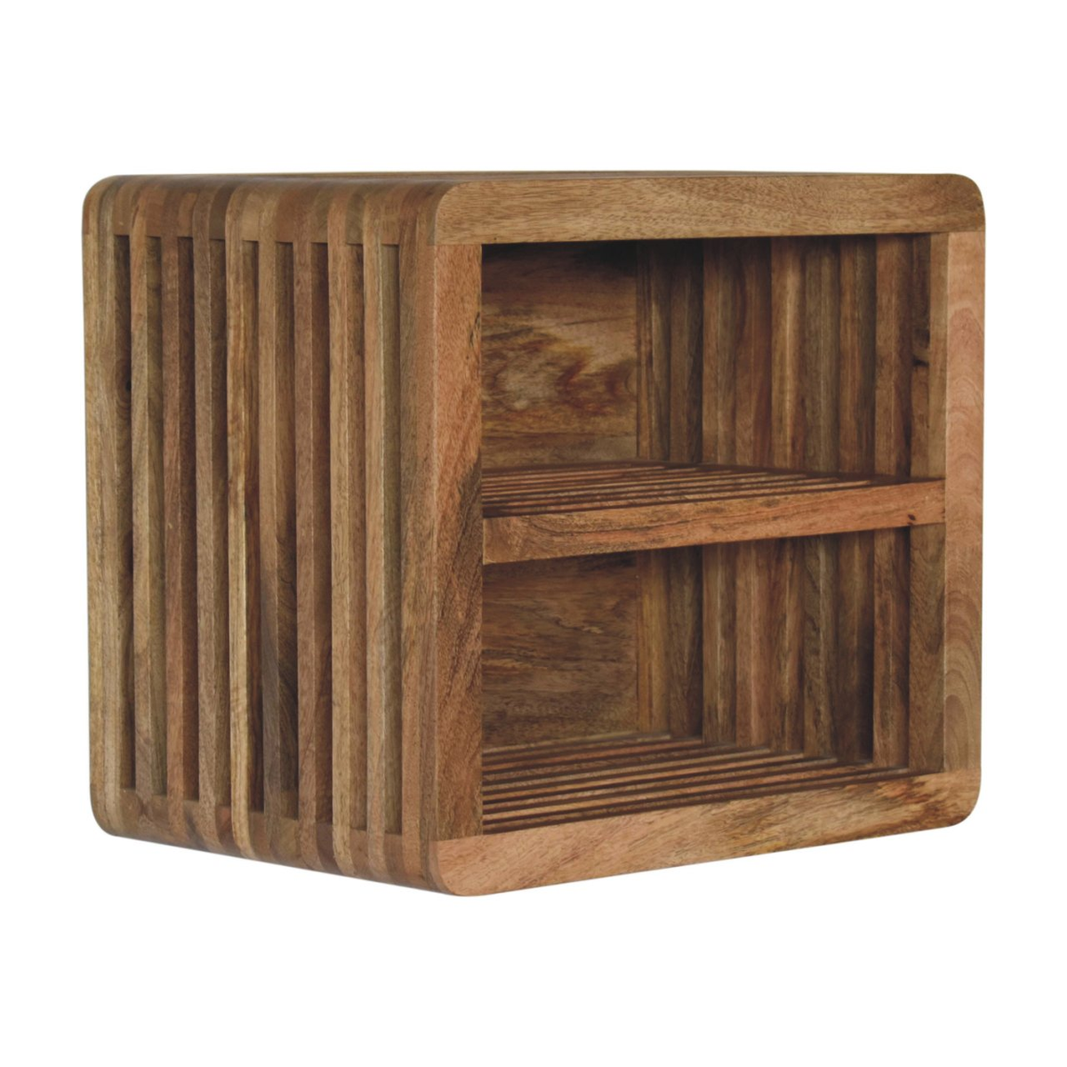 Artisan Furniture Soba Wall Mounted Bedside Table with 2 Open Shelves – Hand-Carved Solid Mango Wood, Brown
