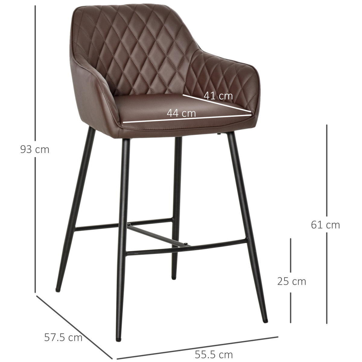 HOMCOM Retro PU Leather Bar Chairs with Footrest & Metal Frame – Set of 2 Kitchen Bar Stools