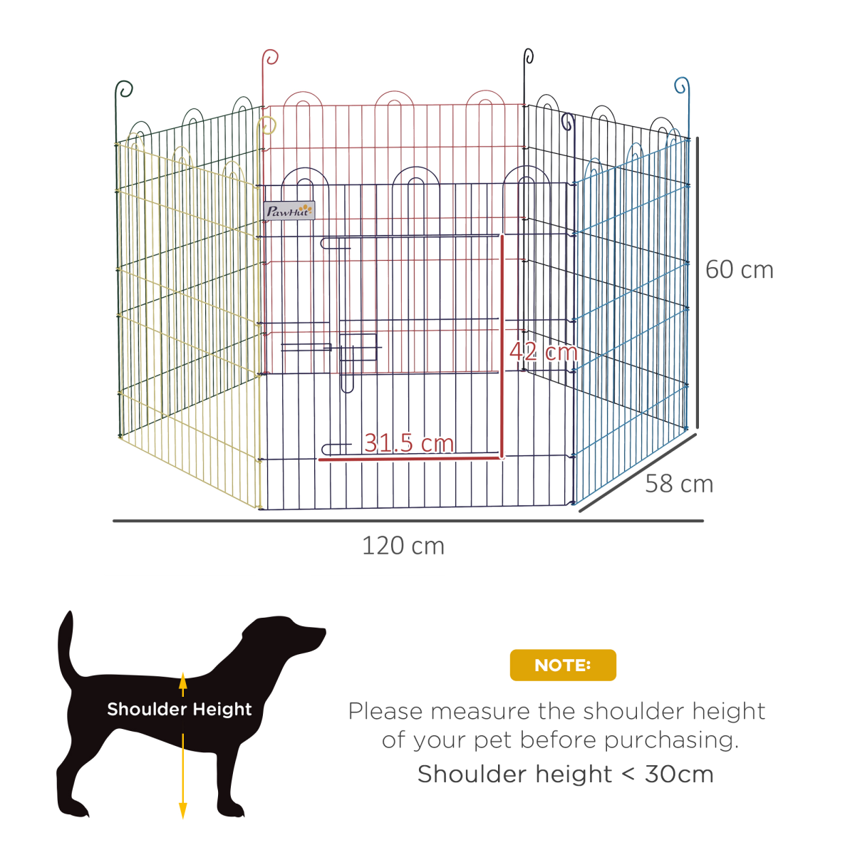 PawHut Multicolour Pet Playpen with Door, 6 Shapeable Panels – Dog, Puppy and Small Animal Crate