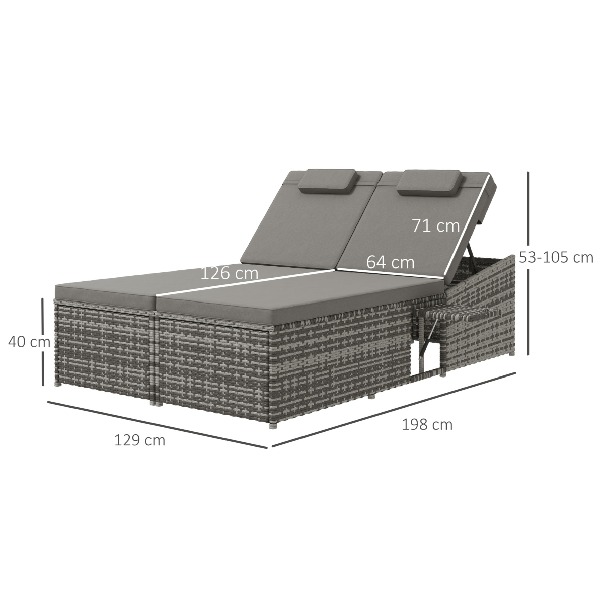 Outsunny Rattan Sun Lounger side tray detail