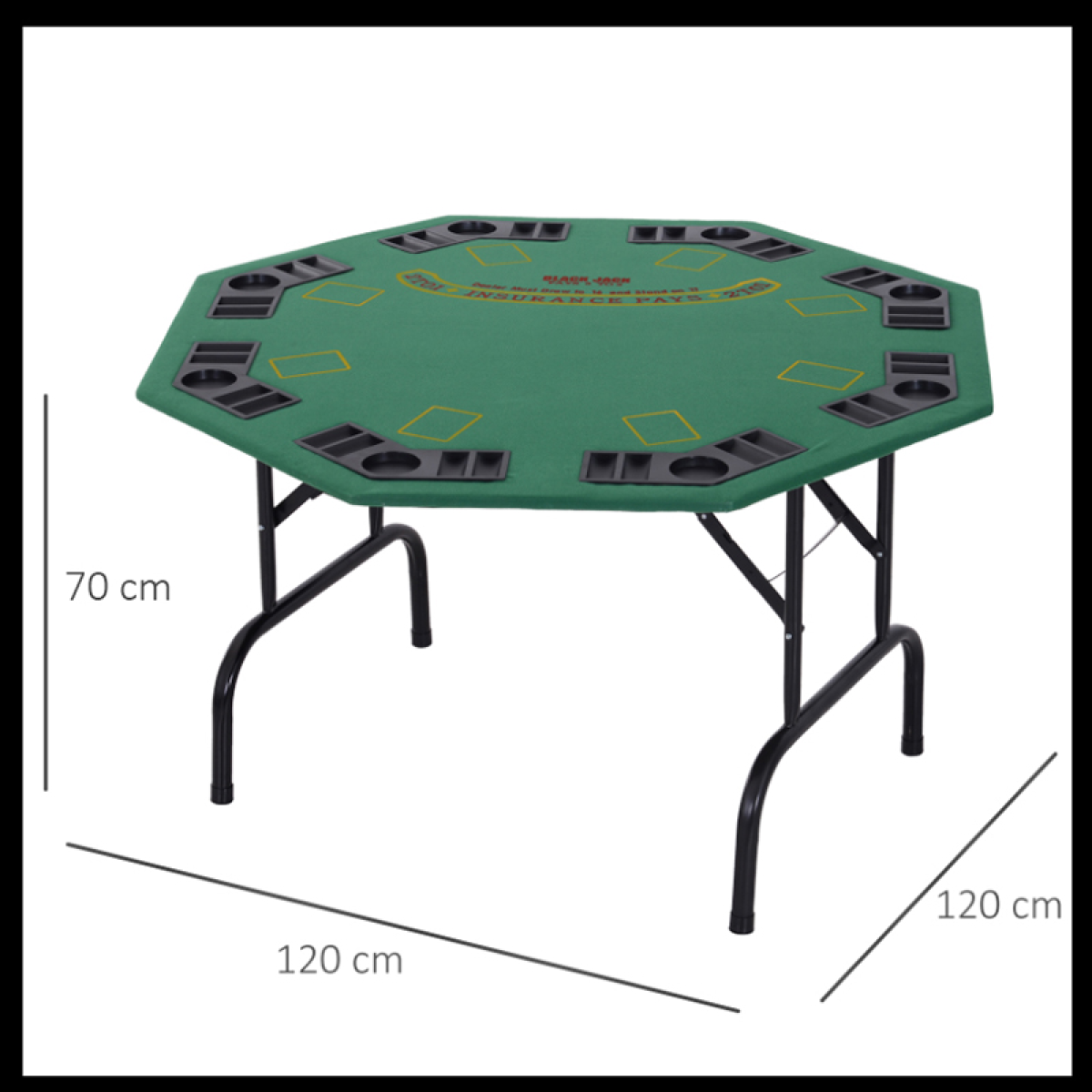 HOMCOM 8 Player Folding Poker Table with Chip Trays & Cup Holder – Green Felt Top Card Games Table, Steel Legs