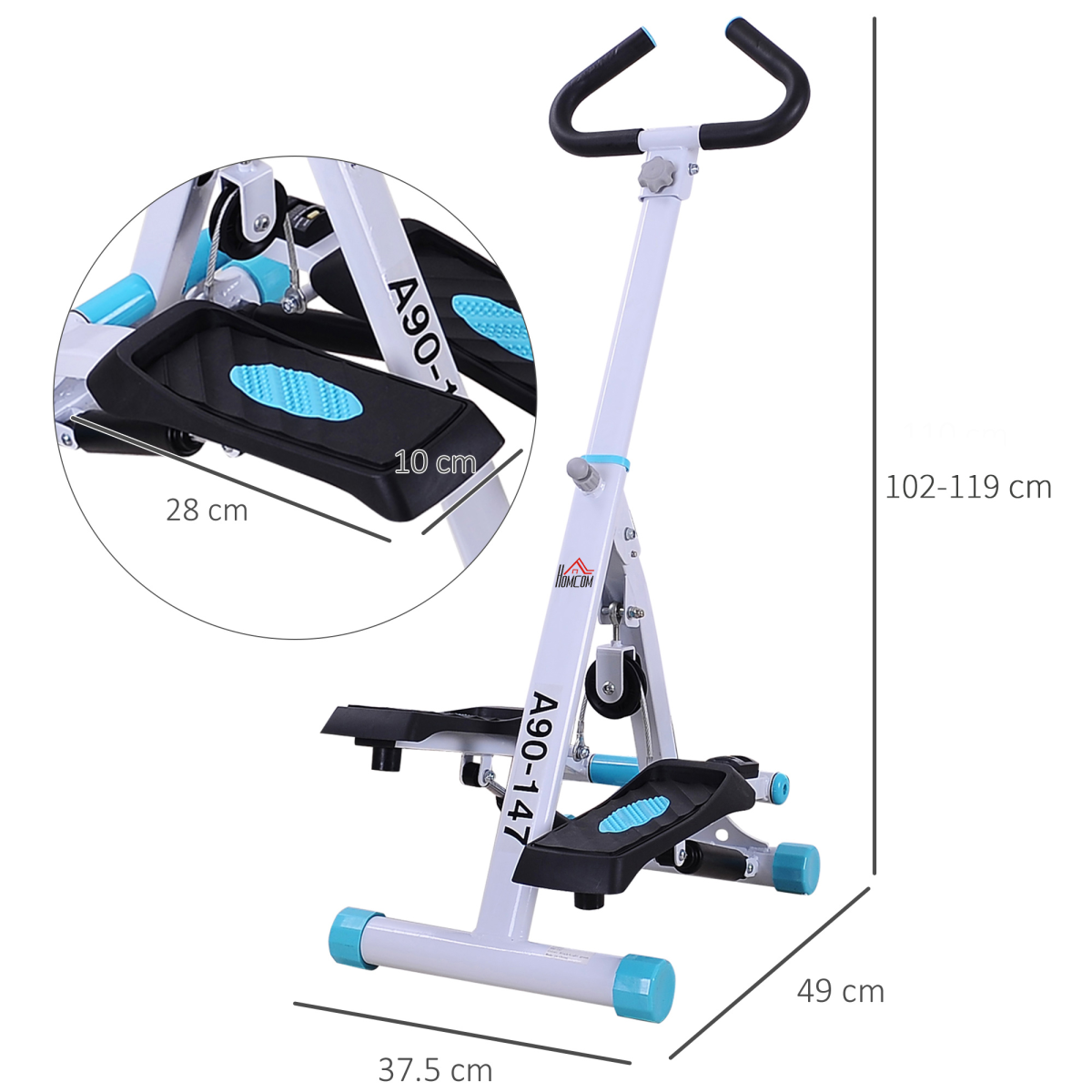 HOMCOM Foldable Stepper with Handlebar & Non-Slip Pedals – Steel Step Machine for Home Cardio Workouts