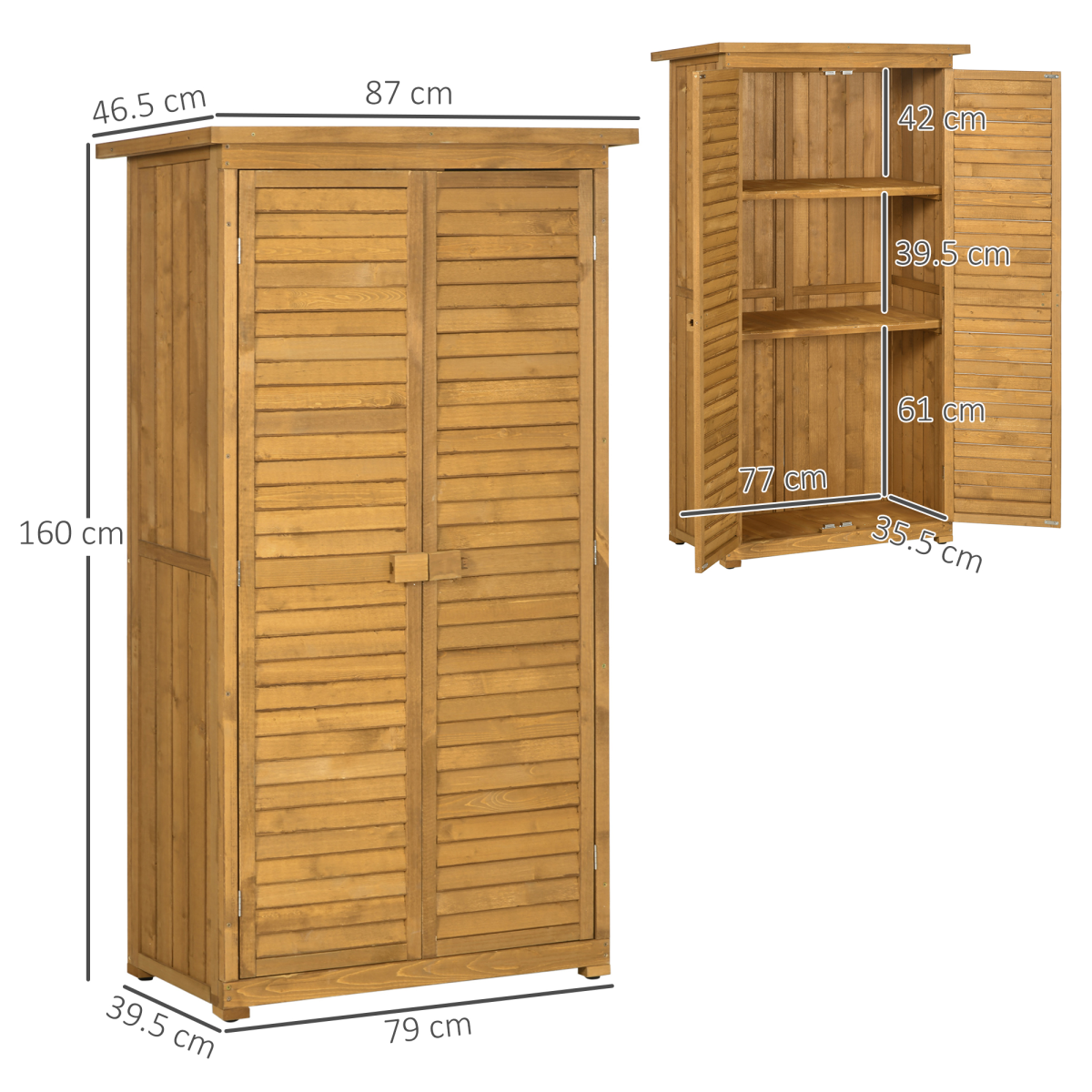 Outsunny Wooden Garden Storage Shed with 3 Shelves, Felt Roof & Lockable Double Doors – Outdoor Tool Cabinet