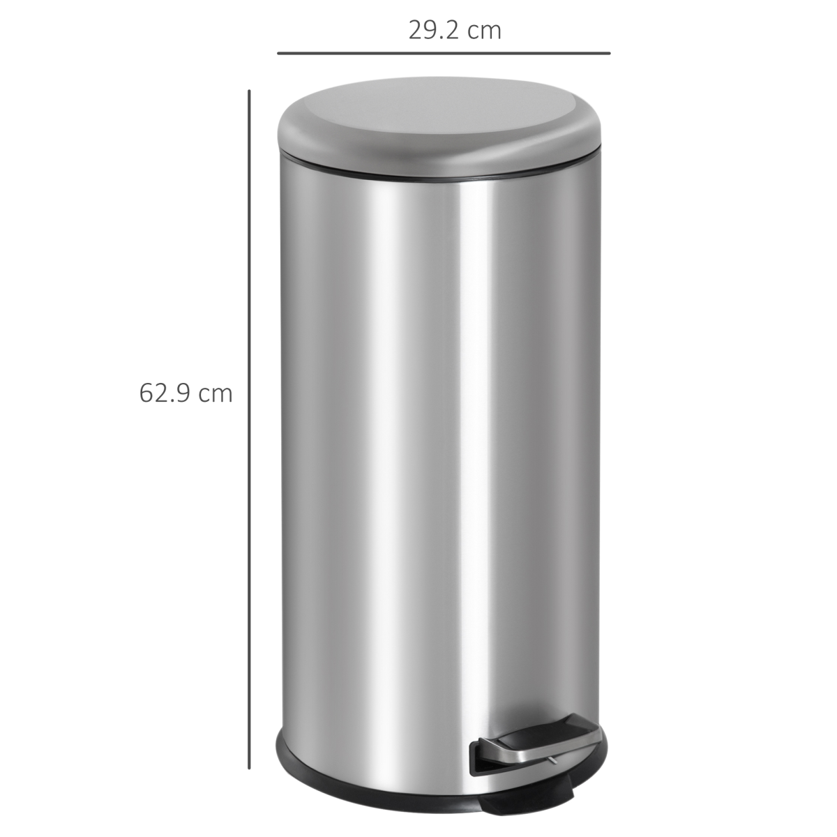 HOMCOM 30L Stainless Steel Pedal Bin with Removable Inner Bucket – Hands-Free Kitchen Waste Bin, Black & Silver
