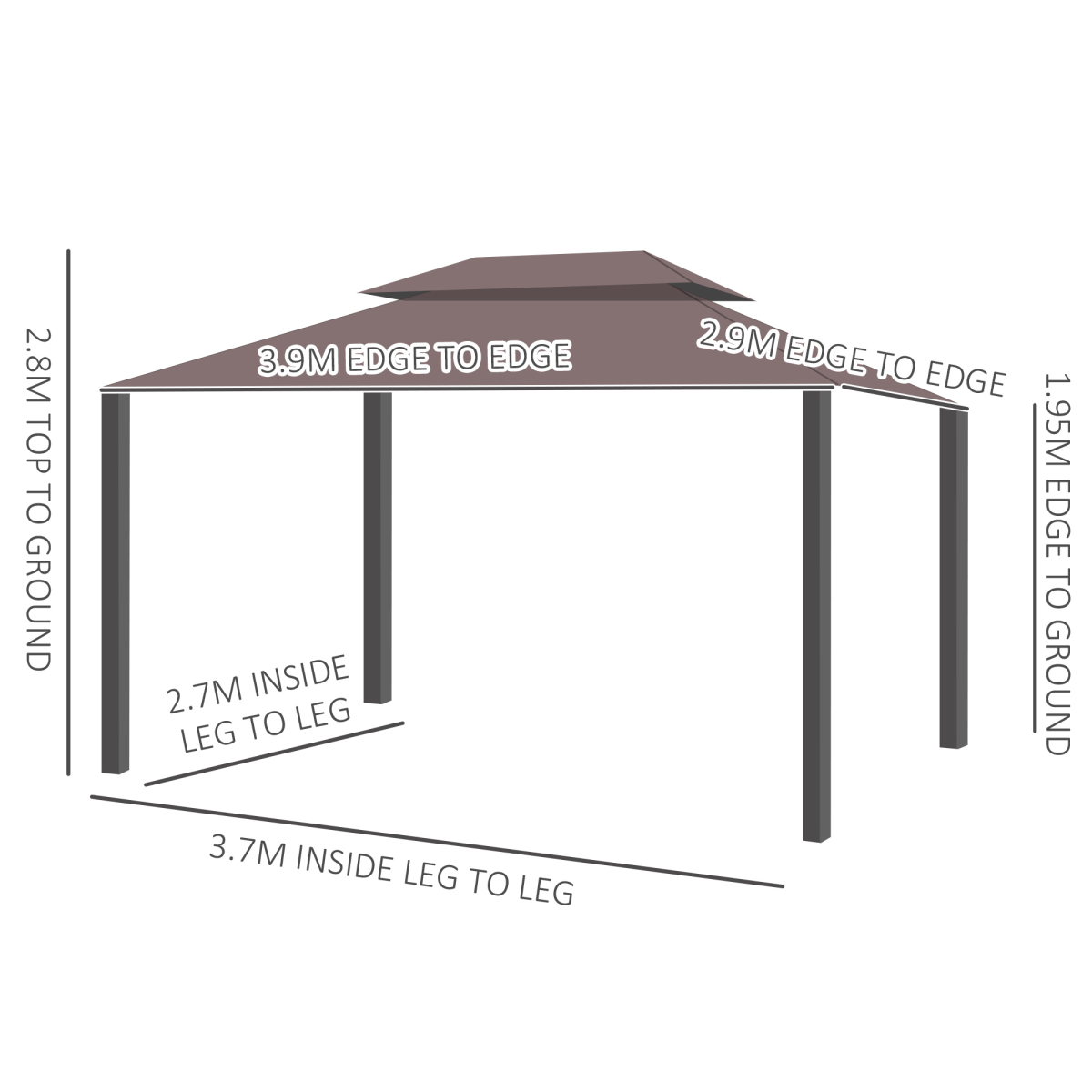 Outsunny Aluminium Frame Garden Gazebo with Side Curtains & Mesh Nets – Shade and Insect Protection, Coffee