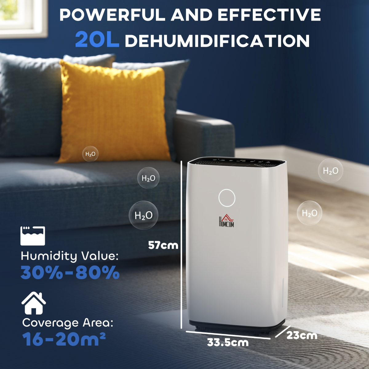 HOMCOM Portable Dehumidifier 20L/Day with 4000ml Tank – Quiet Damp Control for Home & Laundry Room