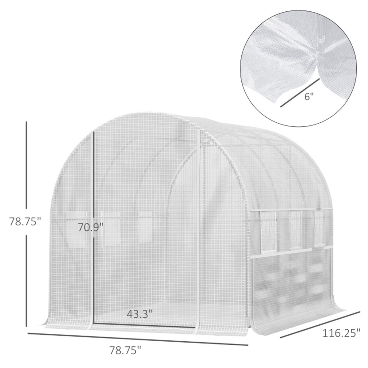Walk-In Tunnel Greenhouse with Galvanised Steel Frame, Roll-Up Doors & Windows – UV-Protective PE Cover, White