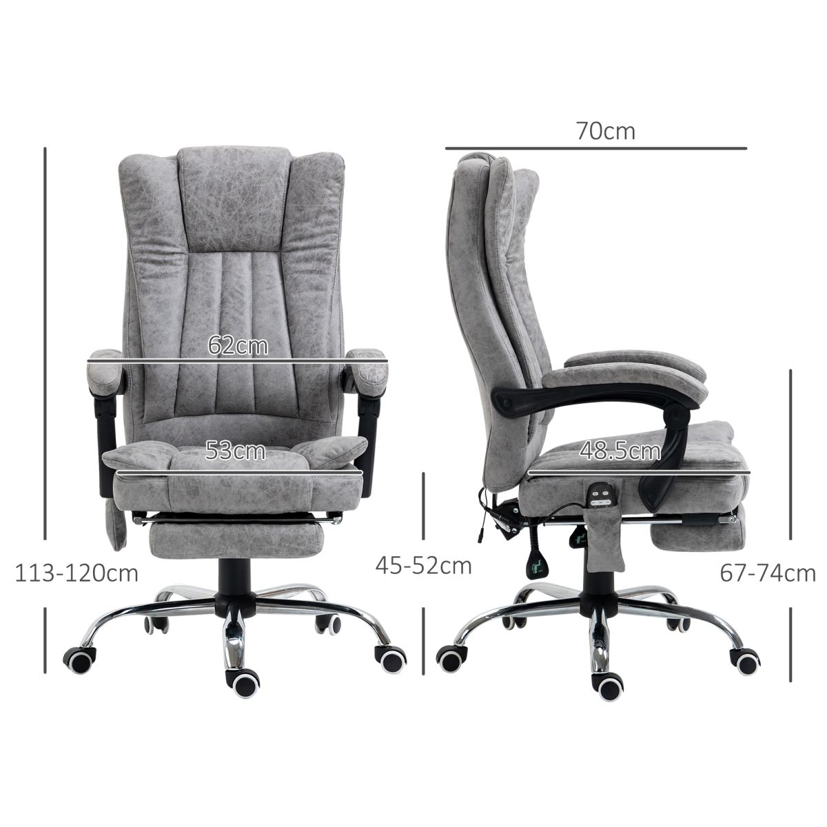 Vinsetto 6-Point Vibration Massage Office Chair with Heating & Remote – Microfibre Swivel Chair, Grey