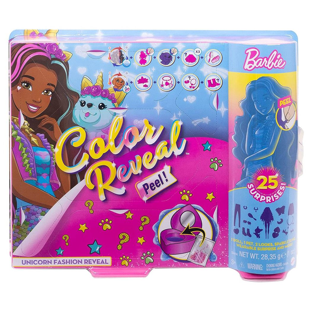Barbie Colour Reveal Peel Unicorn Doll with 25 Surprises & Accessories – Colour-Change Gift for Kids