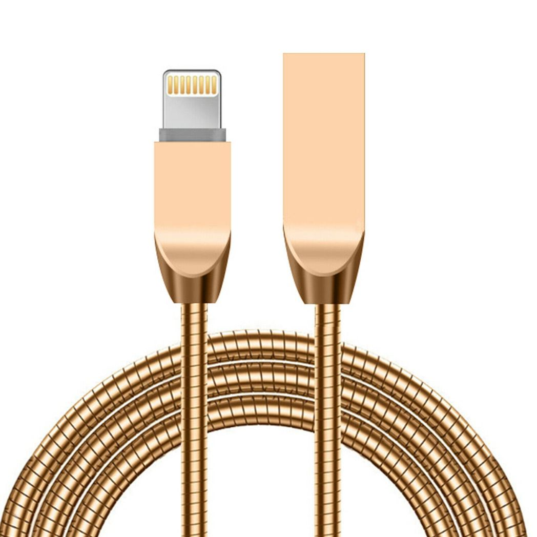 Spring Cable with Zinc Alloy Connectors – Durable Braided Charge & Sync Cable, Gold