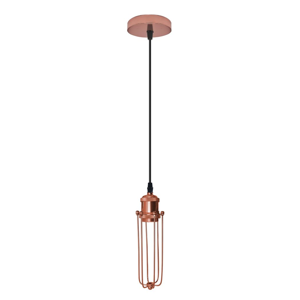 LEDSONE Rose Gold Wire Cage Pendant Light with 95cm Adjustable Cord – Industrial Vintage E27 Lamp