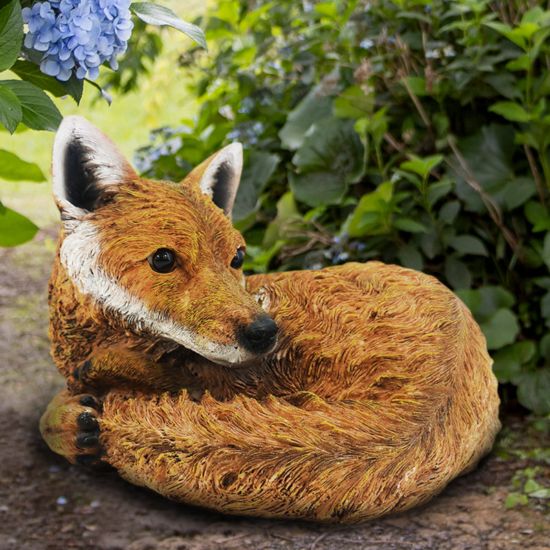Avilo Curled Up Fox Garden Ornament – Realistic Fox at Rest, Outdoor Garden Décor