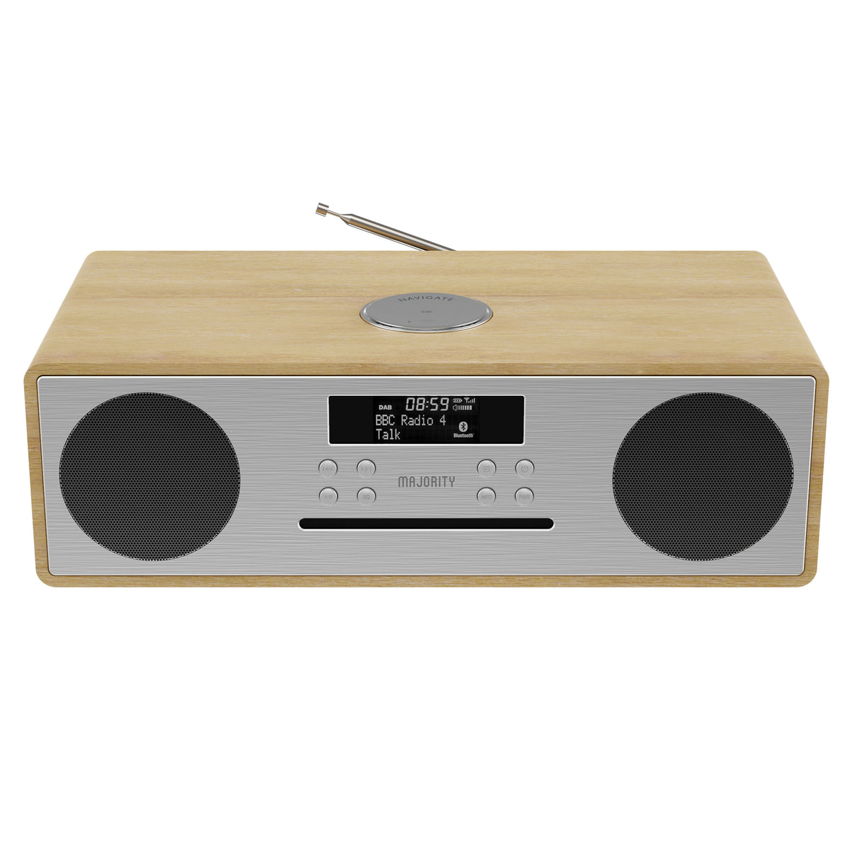 Majority Oakington Music System with CD Player, DAB/DAB+/FM Radio & Bluetooth – Wooden Finish Hi-Fi with Remote