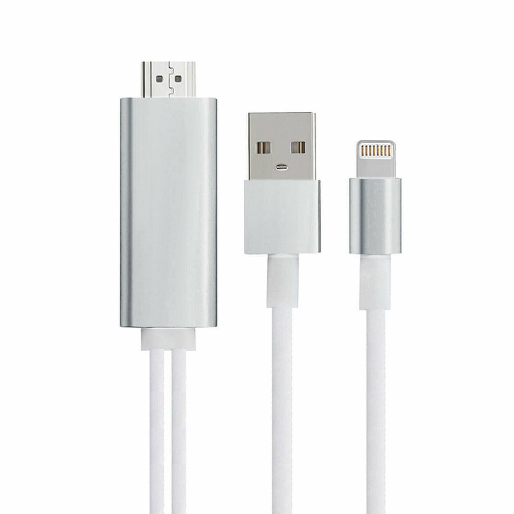 Aquarius Full HD HDMI Adapter Cable for 8-Pin Phones & Pads – 1080p Mirroring to TV or Projector, Silver