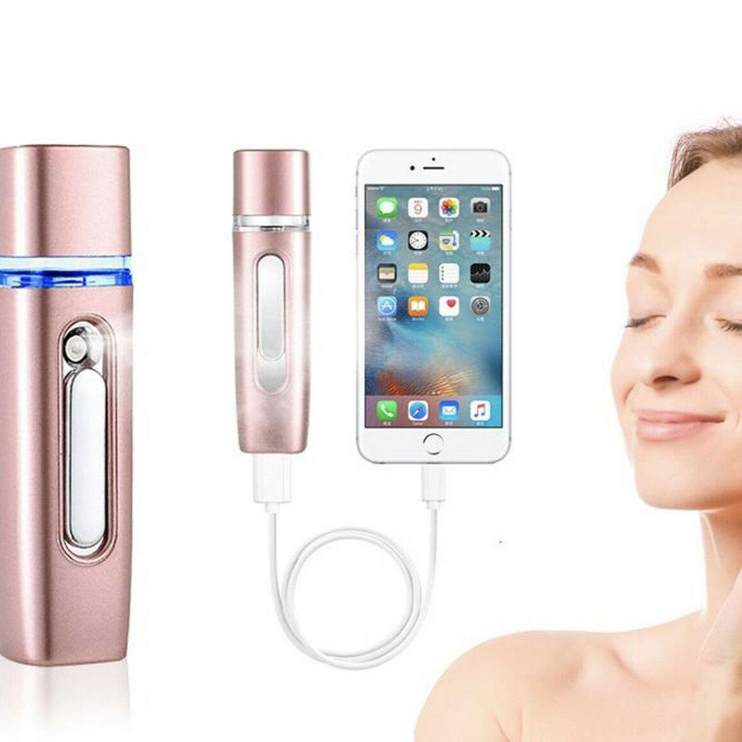 2 in 1 Portable Nano Mist Facial Sprayer with 2800mAh Power Bank – Handheld, USB Rechargeable, Rose Gold