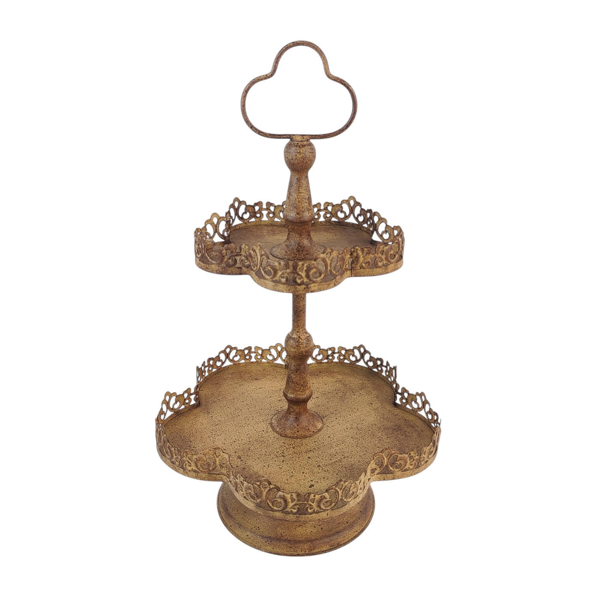 AcaciaHome Rusty 2-Tier 48cm Round Metal Plant & Cake Stand – Patina Pedestal for Cupcakes, Plants & Decor