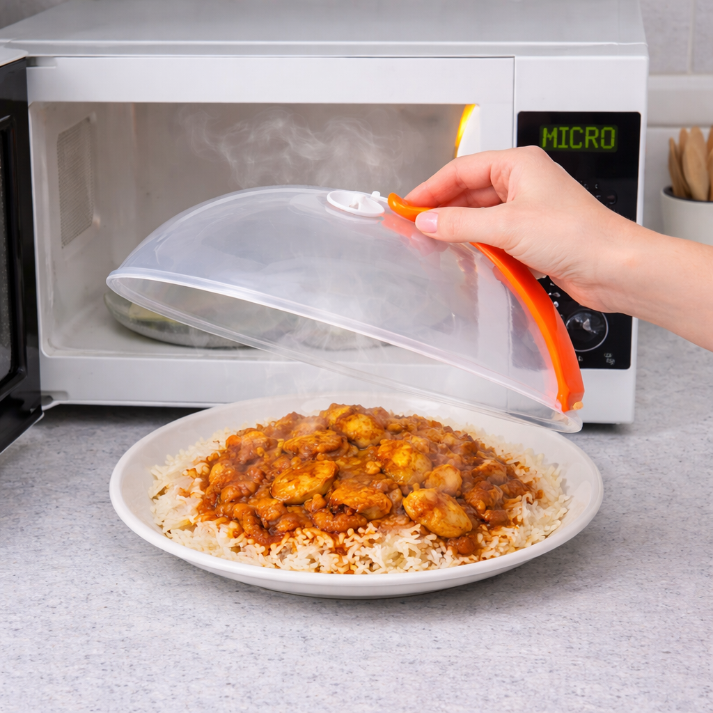 Avilo Microwave Splatter Guard in BPA-Free Polypropylene with Stem Vent and Handle – Clear View Food Cover