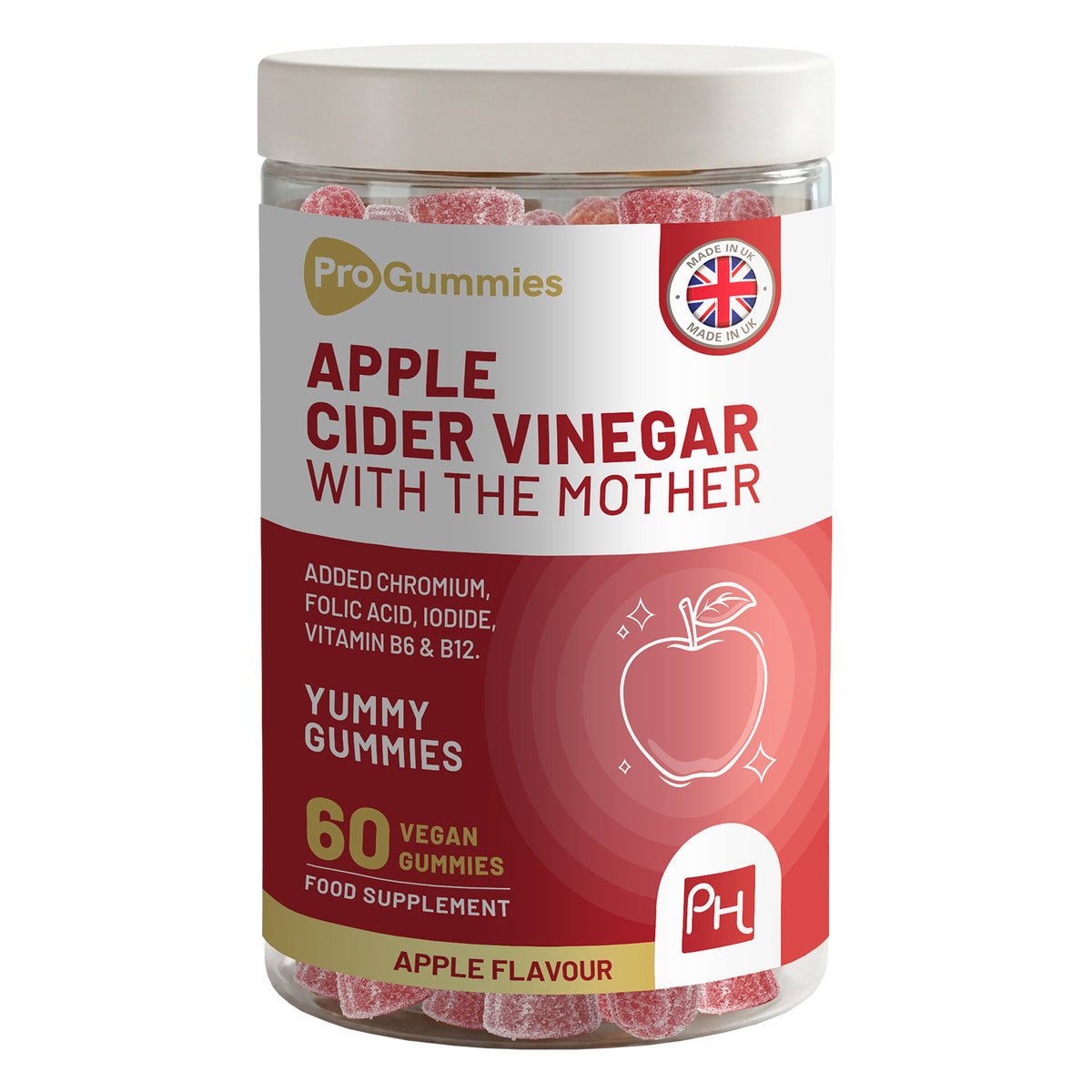 Prowise Apple Cider Vinegar Gummies with The Mother 1000mg – 60 Vegan Gummies with Vitamin B12 & B6