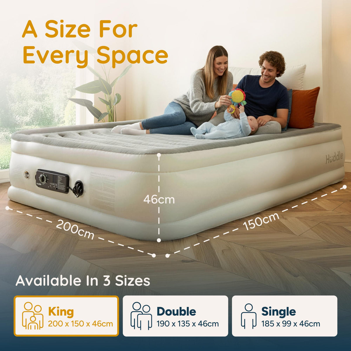 Huddle Airbed Lux King Size with Never-Deflate™ Technology – Guest Air Bed for Home & Camping