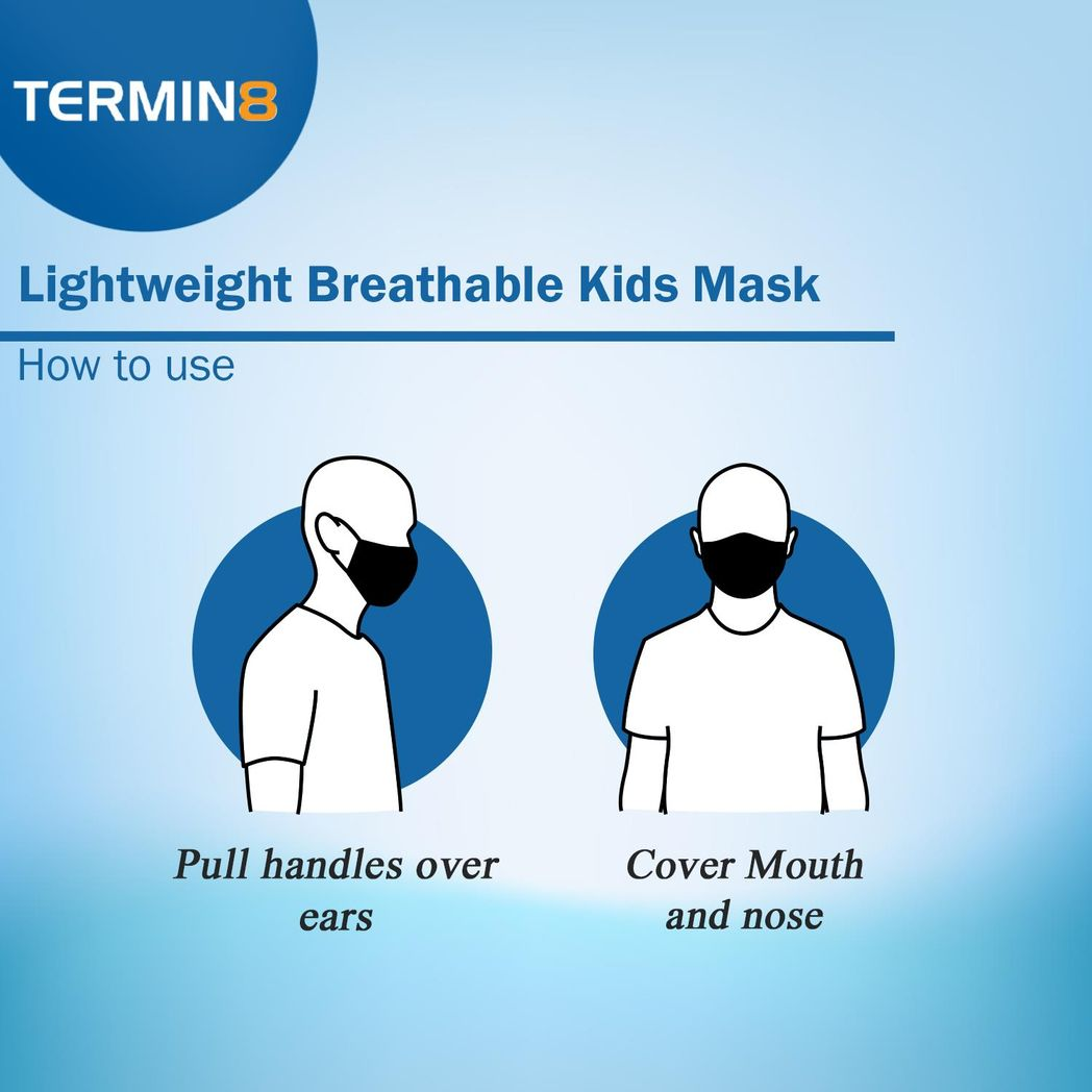 Termin8 Lightweight Breathable Reusable Face Mask for Kids – Double Layer, Polyester and Spandex, Black