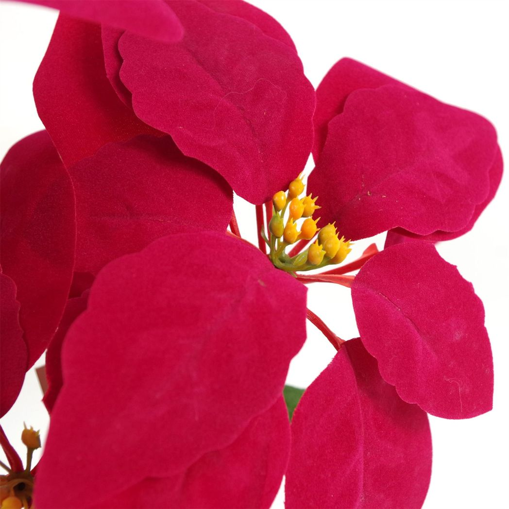 Artificial Christmas Poinsettias, Set of 3 Red Velvet-Touch Plants with Large Silver Hammered Metal Planter