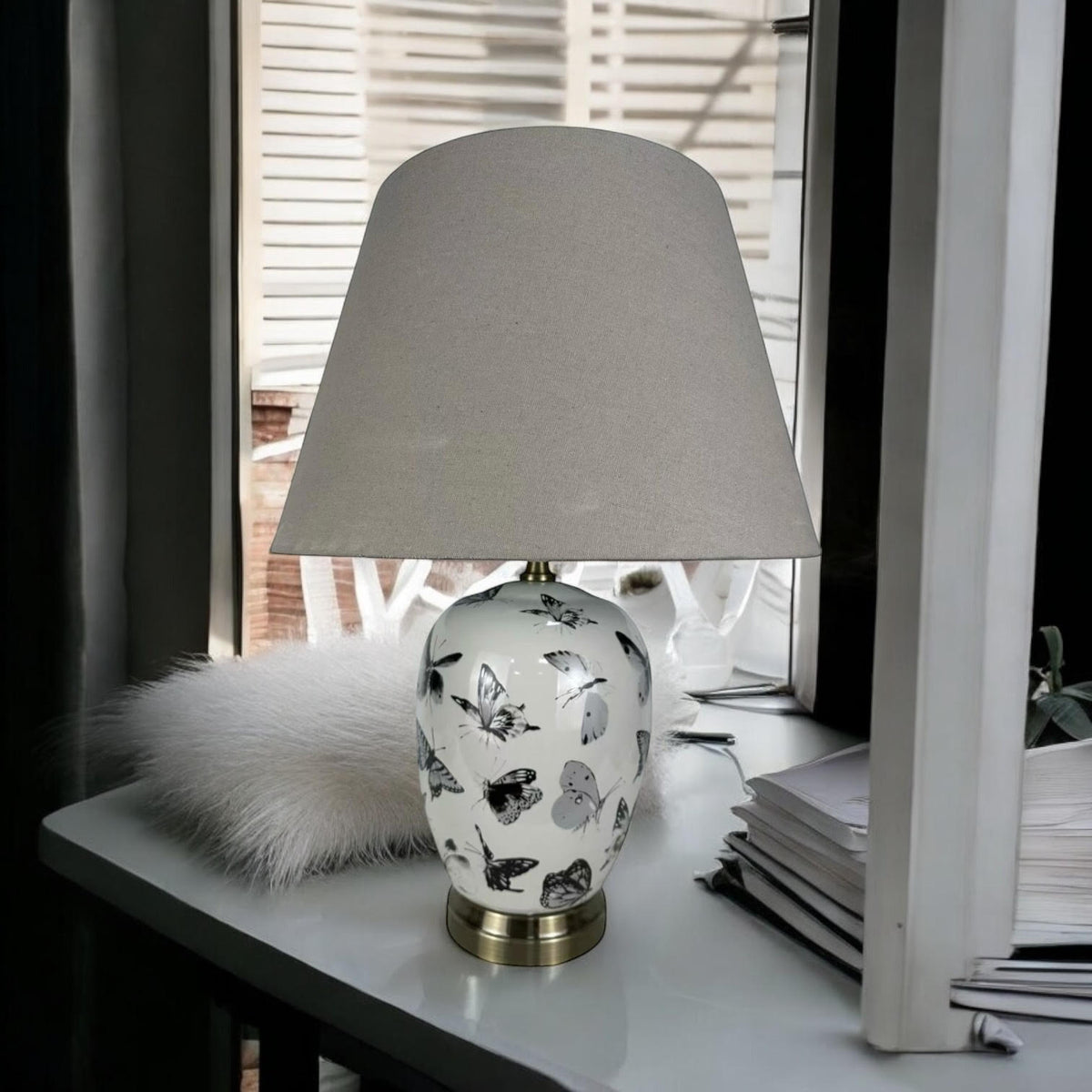 Oriental Floral Ceramic Table Lamp with Drum Shade – Decal Patterns, Soft Ambient Lighting