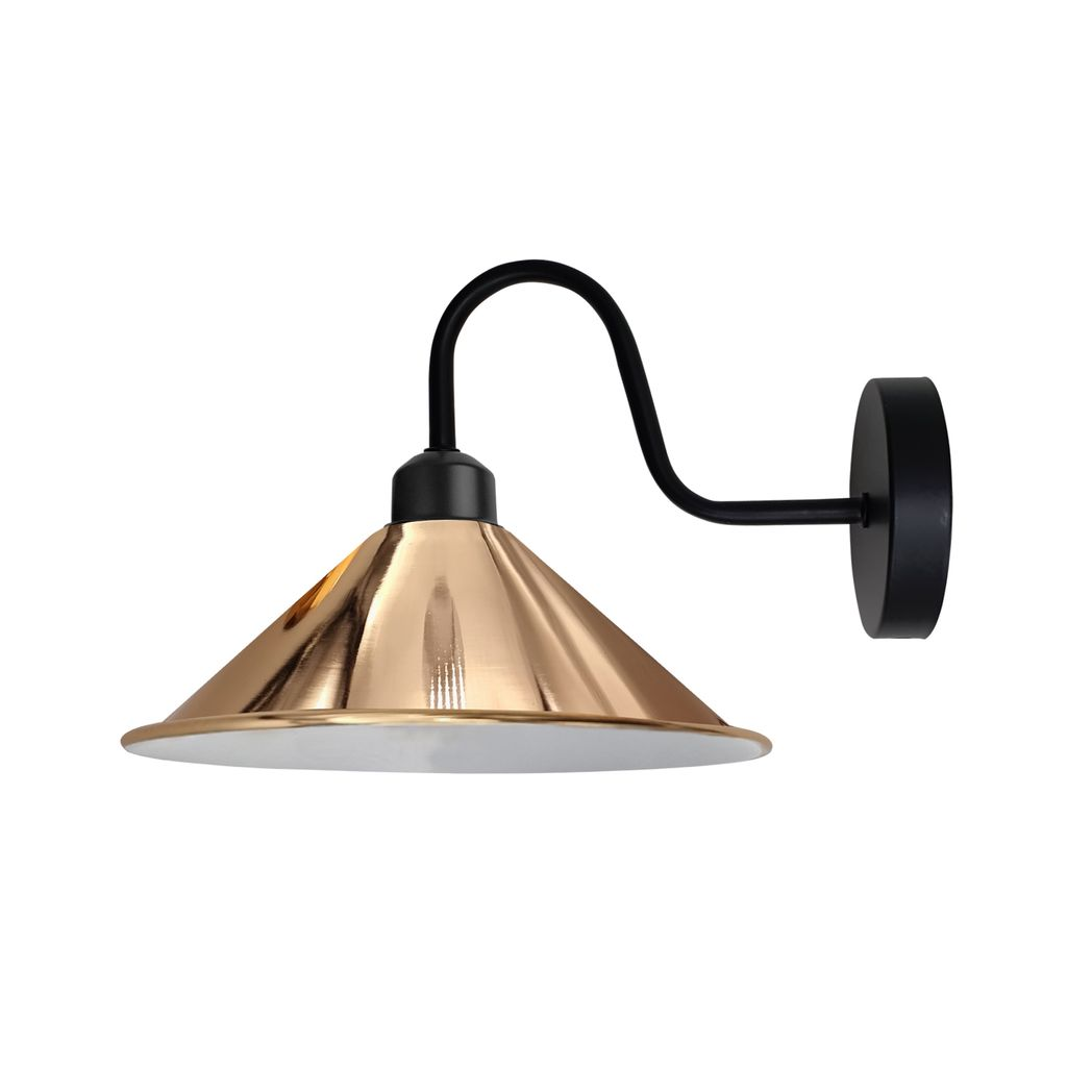 Vintage Swan Neck Wall Light with Cone Shade and E27 Socket – Dimmable Indoor Wall Sconce, Rose Gold