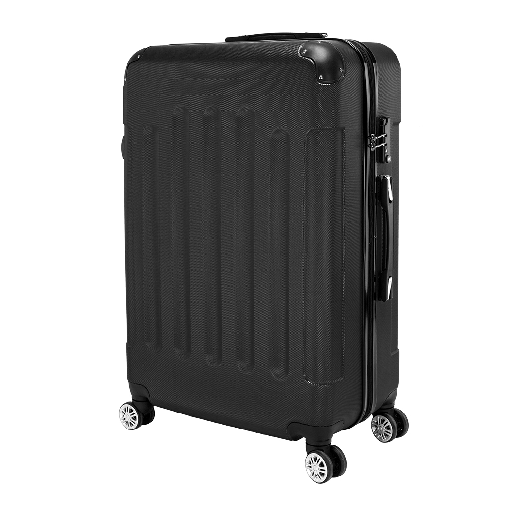 3-Piece ABS Hard Shell Luggage Set with 360° Spinner Wheels & Combination Lock – 20in, 24in, 28in, Black