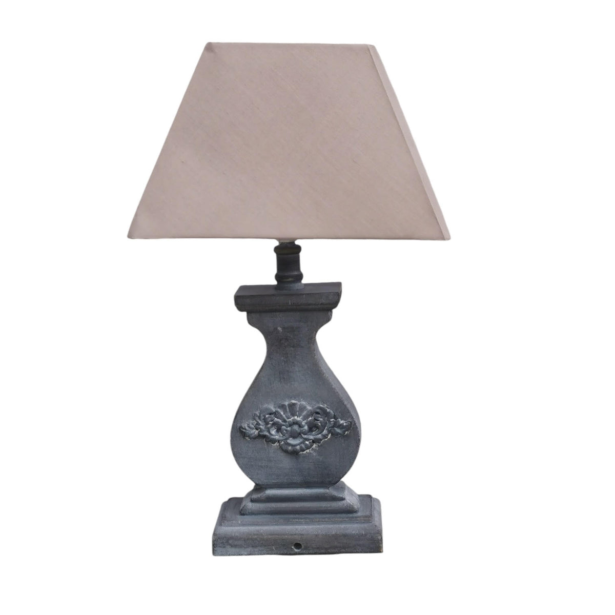 Tall Washed Wood Table Lamp with Taupe Linen Shade – Shabby Chic & Farmhouse Lighting