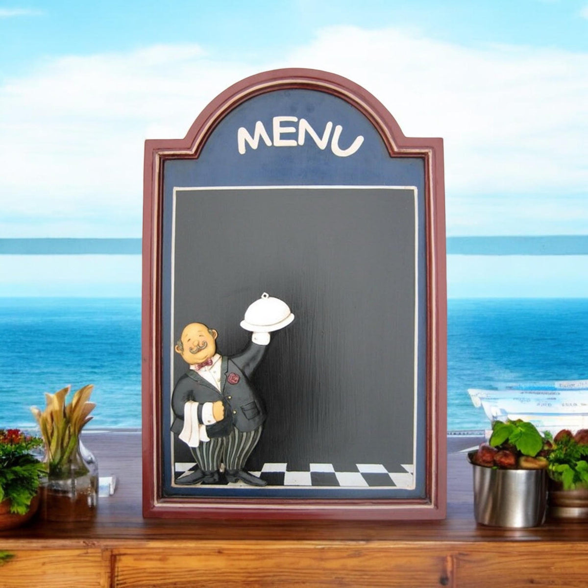 Wall-Mounted Chalkboard Memo Menu Board with Wooden Frame – Kitchen, Bistro & Restaurant, 60 x 40cm Square, Blue