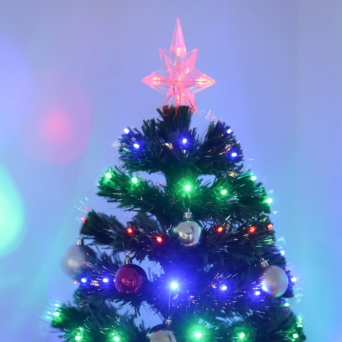 HOMCOM 5ft Pre-Lit Artificial Christmas Tree with Multi-Coloured Fibre Optic and LED Lights – Green