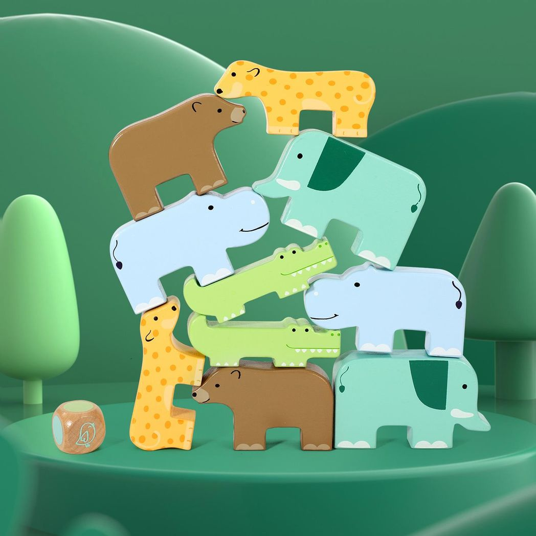 SOKA Wild Animal Wooden Stacking Toy – Montessori Balancing Puzzle, 5 Pairs, Ages 3+