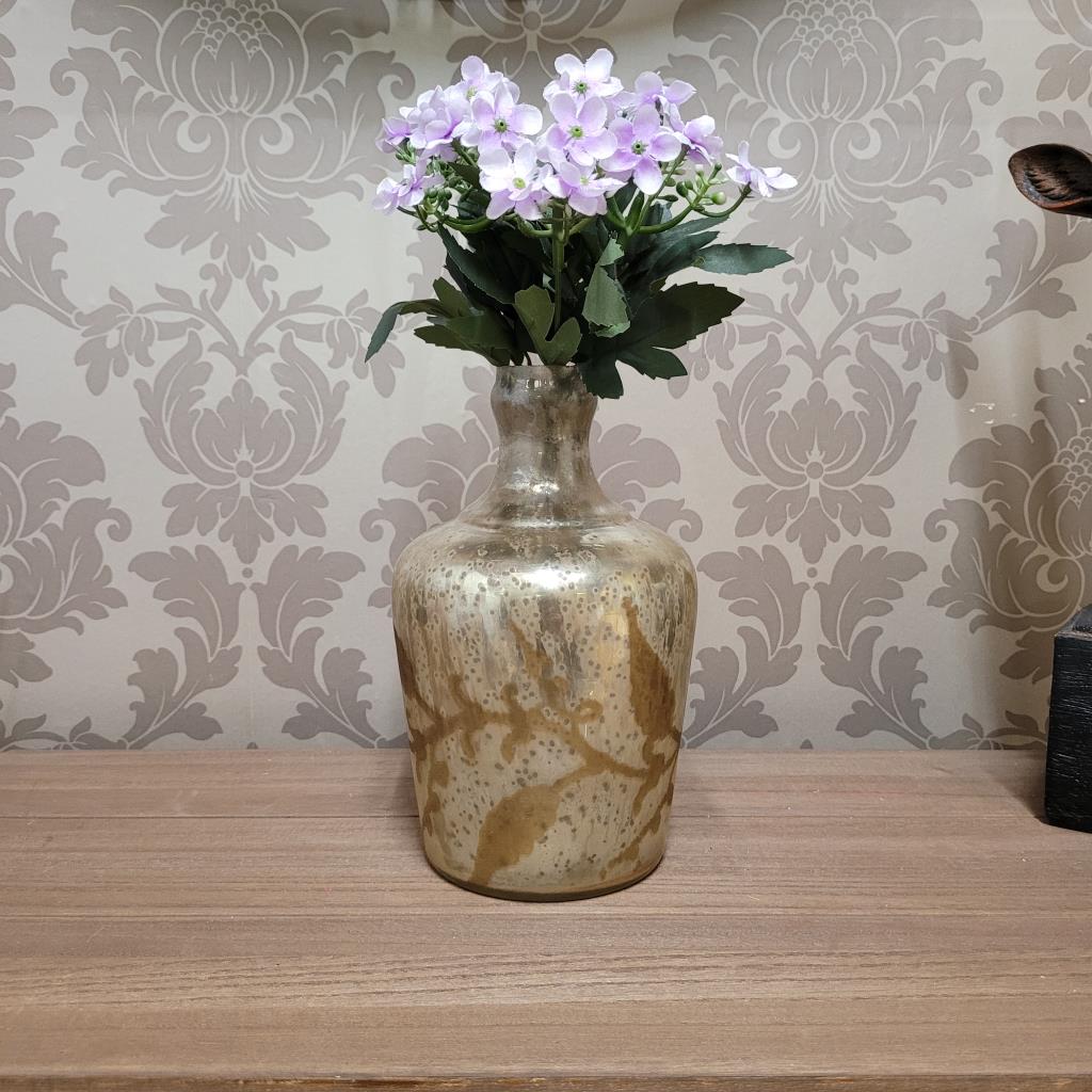 MSL Rustic Macrame-Style Glass Bottle Vase, Silver-Gold Finish – Home Decor for Flowers, 23cm