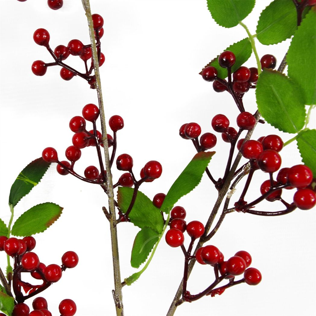 Leaf Artificial Red Christmas Berry Spray, Bundle of 6 x 80cm – Wired Stems, Festive Greenery