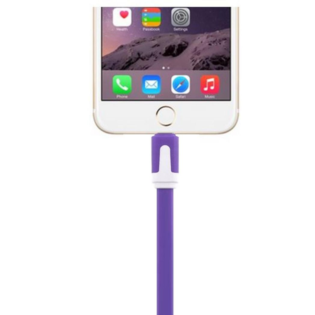 GVC 1 Metre Tangle-Free Flat USB to 8 Pin Cable – Charging & Data Sync Lead for Phones and PCs, Purple