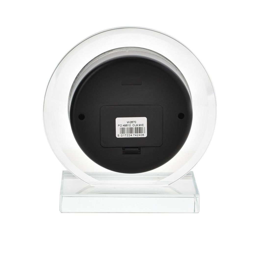 Wm. Widdop Round Glass Mantel Clock with Quartz Movement – Contemporary Shelf Clock with Clear Dial